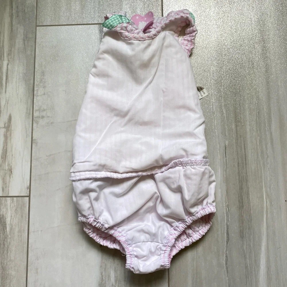 Funtasia Too! Light Pink Seersucker One-Piece Swimsuit with Smocked Back, 4T